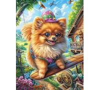 Pomeranian Avec un Chapeau de fête Puzzle 300 Piezas Cartón Resistente para Coleccionistas Mitos Cuento de Hadas Entretenimiento Toda La Familia Mejora Memoria Pack Completo para Navidad 300 PCS