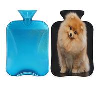 Pomeranian Dog - Bolsa de agua caliente con funda esponjosa, 2 L, gran capacidad, bolsa de agua para noches acogedoras, alivio del dolor, espalda, cuello y hombros