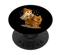 Pomeranian Halloween Ghost Walking Pomeranian Dog PopSockets PopGrip Adhesivo