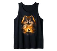 Pomeranian Howling at The Moon Fantasía Arte Bosque Gráfico Camiseta sin Mangas