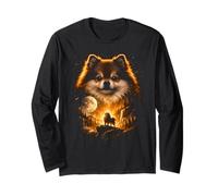 Pomeranian Howling at The Moon Fantasía Arte Bosque Gráfico Manga Larga