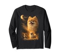 Pomeranian Howling to The Moon Vintage 90s Funny Pet Dueño Manga Larga