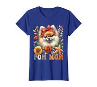 Pomeranian Mom Dog Lover Día de la Madre Retro Floral Mujeres Camiseta, Mujer, Azul Real, S