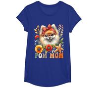Pomeranian Mom Dog Lover Día de la Madre Retro Floral Mujeres Camiseta, Niñas, Azul Real, S