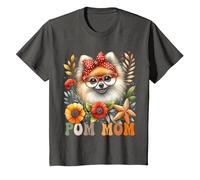 Pomeranian Mom Dog Lover Día de la Madre Retro Floral Mujeres Camiseta, Niños, Asfalto, 6 años