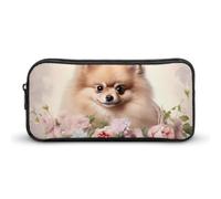 Pomeranian Puppy Basket Flowers Pencil Case Cute Pen Bag Cosmetic Bag Pecil Box Organizer for Travel Office