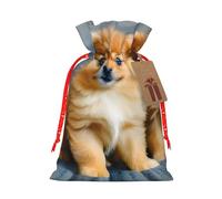 Pomeranians Puppies And Point Print Christmas Drawstring Gift Bags Holiday Present Sack Xmas Decor Reusable Bags