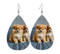 Pomeranians Puppies - Pendientes colgantes de cuero impresos, joyería reversible con ganchos chapados en plata