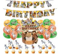 POMNUG Burro Cumpleaños Fiesta Suministros Kit Con Lindo Burro Cumpleaños Banner Cake Topper Cupcake Toppers Globos, POMNUG-AB08