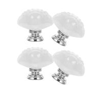 Pomo de Armario Blanco 4 Piezas de Cerámica Diseño de Concha | Puerta de Mueble y Cocina, Base Sólida, Estilo Creativo, Uso en Baúl y Bin