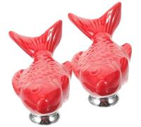 Pomo de Cerámica Pez Caricatura Rojo, 2 Piezas, Decorativo para Muebles