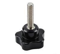 Pomo de cinco dientes M5 para maquinaria industrial, tornillo de sujeción de plástico y metal con mango de estrella para fijación manual, negro/plateado (25 x 5 x 50 mm)