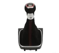 Pomo de palanca de cambios de cuero de 6 velocidades para Golf 5 para Jetta | Para envoltura de cuero premium, costuras de contraste rojo, acabado, manual de 6 velocidades, actualización interior de lujo
