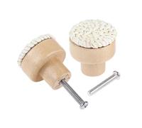 Pomo de ratán con tornillos, mango madera redondo mimbre tejido, tirador muebles 30/35/40/45mm, color blanco, cajón, cocina y baño, 2 uds Para Cajones Armarios Cocina(White,40mm)