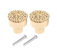 Pomo de ratán con tornillos, mango madera redondo mimbre tejido, tirador muebles 30/35/40/45mm, color blanco, cajón, cocina y baño, 2 uds Para Cajones Armarios Cocina(Wood color,45mm)