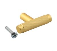 Pomo moleteado en T para puerta de armarios, cajones, alacenas con agarre de aluminio texturizado y tornillo M4 x 25 mm para un fácil montaje (dorado)