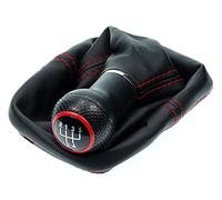 Pomo palanca de cambios y Funda palanca de cambios compatible para VW Golf 2 3 4 Polo 6N para Passat 35i B3 B4 - 5 velocidades marchas - negro rojo - para transmisión Manual - (A0254-1)