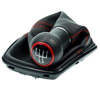 Pomo palanca de cambios y Funda palanca de cambios compatible para VW Golf 4 y para Bora 1997-2006 - 5 velocidades marchas 12mm - con Marco - negro rojo - para transmisión Manual - (A253-4)