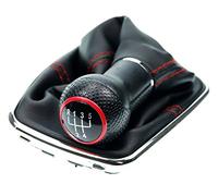 Pomo palanca de cambios y Funda palanca de cambios compatible para VW Golf 4 y para Bora 1997-2006 - 5 velocidades marchas 12mm - con Marco - negro rojo - para transmisión Manual - (A253-1)