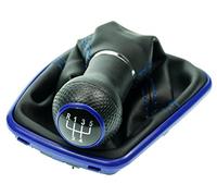 Pomo palanca de cambios y Funda palanca de cambios compatible para VW Golf 4 y para Bora 1997-2006 - 5 velocidades marchas 23mm - con Marco - negro azul - para transmisión Manual - (A251-5)