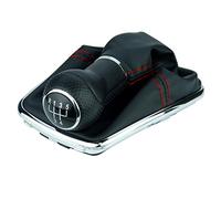 Pomo palanca de cambios y Funda palanca de cambios compatible para VW Golf 4 y para Bora 1997-2006 - 5 velocidades marchas 12mm - con Marco - negro rojo cromo - para transmisión Manual - (A253-0)
