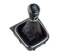 Pomo palanca de cambios y Funda palanca de cambios compatible para VW Golf 5 6 Eos para Jetta - 5 velocidades marchas - con Marco - negro rojo - para transmisión Manual - (A256-7)
