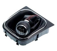 Pomo palanca de cambios y Funda palanca de cambios compatible para VW Golf 5 6 Eos para Jetta - 6 velocidades marchas - con Marco - negro rojo - para transmisión Manual - (A256-1)