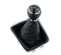 Pomo palanca de cambios y Funda palanca de cambios compatible para VW Golf Plus Tiguan 1 Sharan 2 - negro - 6 velocidades marchas - con Marco - para transmisión Manual - (A0278-1)