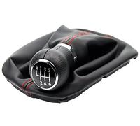 Pomo palanca de cambios y Funda palanca de cambios compatible para VW Passat B5 3B 3BG 2000-2005 - 6 velocidades marchas - con Marco - negro rojo - para transmisión Manual - (A257-3)