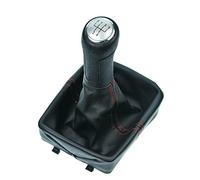 Pomo palanca de cambios y Funda palanca de cambios compatible para VW Polo 4 9N 2001-2009 - 5 velocidades marchas - con Marco - negro rojo - para transmisión Manual - (A255-2)
