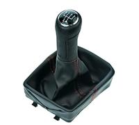 Pomo palanca de cambios y Funda palanca de cambios compatible para VW Polo 4 9N 2001-2009 - 5 velocidades marchas - con Marco - negro rojo - para transmisión Manual - (A255-1)