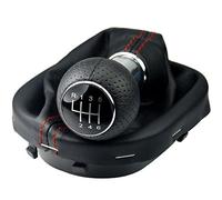 Pomo palanca de cambios y Funda palanca de cambios para VW Touran y Caddy 2003-2015 - 6 velocidades marchas - con Marco - perforado - negro rojo - para transmisión manual - fuelle palanca - (A263-7)