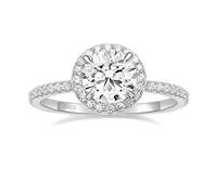 POMODA Anillos de compromiso de moissanita de 1,5 quilates para mujer, anillos de plata de ley 925 de corte redondo, anillos de boda impresionantes para mujer, tallas 4-10, Metal, Moissanita