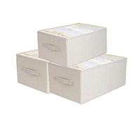 Pomodee Cajas de almacenamiento de lino con asa, paquete de 3 contenedores grandes lavables y plegables para almacenamiento de ropa, organizador de armario para mantas y juguetes (18 x 11 x 8 pulgadas