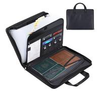 Pomodee Funda para documentos ignífuga A4, maletín impermeable con organizador de 13 compartimentos, cremallera y asa, carpeta de documentos para pasaporte, efectivo, certificados (Negro)