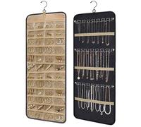 Pomodee Organizador de Joyas Colgante de Doble Cara con Ganchos de Metal,Almacenamiento a Prueba de Polvo para Pendientes,Collares y Anillos-Joyero Colgante para Armario,Pared o Puerta (Negro,1 Pieza)