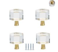 Pomos Armario Manija De Cristal 4 Piezas, Perilla De Puerta De Un Solo Orificio De Cabeza Redonda, Cajón, Armario, Perilla De Puerta De Armario, Φ25 * H26, Oro Octogonal