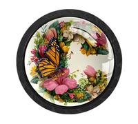 Pomos de puerta de armario con letra C floral, paquete de 4 manijas redondas de 35 mm para armario, cajón, armario, muebles