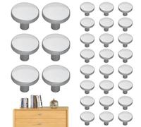 Pomos para armarios y cajones, 30 pomos de aleación de aluminio de 1.2 x 1 pulgadas, manija redonda de repuesto para cómoda, cajón y más, color plateado