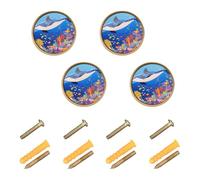 Pomos personalizables de algunos animales marinos de delfín azules para pomos de pared de tocador para colgar 1.26 pulgadas (32 mm) para vestíbulo, paquete de 4