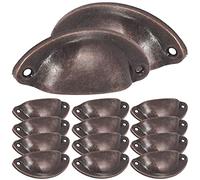 Pomos Puerta Retro Hierro, NACLY Tiradores para puertas de armario, Forma de Concha, Manijas del Gabinete con Forma de Media Luna con Tornillos, 82mm (12 Piezas,Cobre rojo)