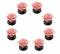 Pomos Redondos Perillas de gabinete, perillas de puerta pequeñas, 8 piezas, perilla de puerta de cerámica con flor de rosa roja encantadora, perillas con base negra for cajones, armarios, etc. de la h