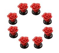 Pomos Redondos Perillas de gabinete, perillas de puerta pequeñas, 8 piezas, perilla de puerta de cerámica con flor de rosa roja encantadora, perillas con base negra for cajones, armarios, etc. de la h