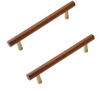 Pomos Y Tiradores Cocina 2 Piezas Perilla De Troncos Y Tirador Cajón De Madera Puerta De Armario Tirador Largo De Madera,Distancia Entre Agujeros De Nogal 192mm