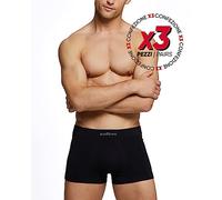 POMPEA 3 Calzoncillos Tipo bóxer para Hombre de Suave Microfibra, Acabado Acanalado, Bragas para Hombre elásticas, Negro, Small-Medium