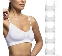 POMPEA - 89631552 Pack de 5 Top Mujer sin Aros y sin Costuras con Tirantes Finos realizado en Microfibra Color: Blanco Talla: L/XL