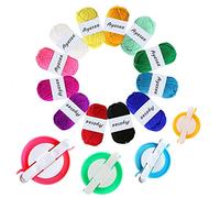 Pompom Maker, 4 tamaños Pom Pom Makers para Fluff Ball Weaver Weaver Craft Needle Craft DIY Wool Knitting Craft Tool Set Decoration + Hilo acrílico 12PS (16)