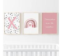 Pompom Prints® Juego de 3 impresiones para dormitorio de niñas, impresiones de arcoíris para guardería, decoración de guardería de estilo bohemio escandinavo, impresiones de sala de juegos [marcos de