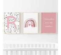 Pompom Prints® Juego de 3 impresiones para dormitorio de niñas, impresiones de arcoíris para guardería, decoración de guardería de estilo bohemio escandinavo, impresiones de sala de juegos [marcos de