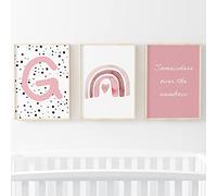 Pompom Prints® Juego de 3 impresiones para dormitorio de niñas, impresiones de arcoíris para guardería, decoración de guardería de estilo bohemio escandinavo, impresiones de sala de juegos [marcos de